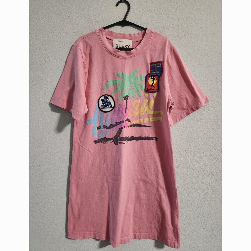 Riley Vintage Hawaii T-Shirt Dress 100% Cotton Embroidered Patches size medium